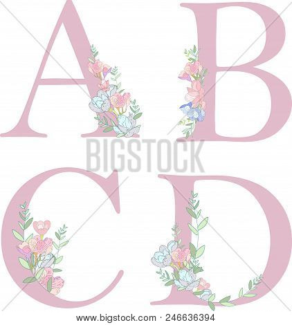 Flower Alphabet Letter C. Bright Floral Element Of Colorful Alphabet Made From Birds, Flowers, Petal