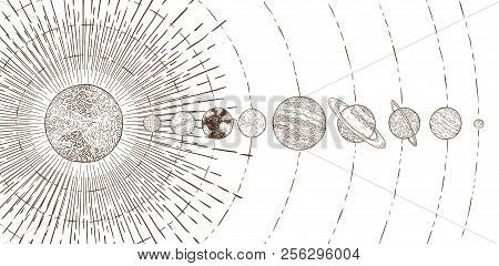 Orbital Planets System. Astronomy Solar Systems, Solars Planet Orbit Planetary And Vintage Space Vec