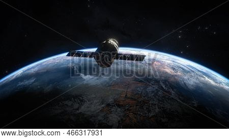 Space Satellite Orbiting The Earth. Elements Of This Image Furnished By Nasa