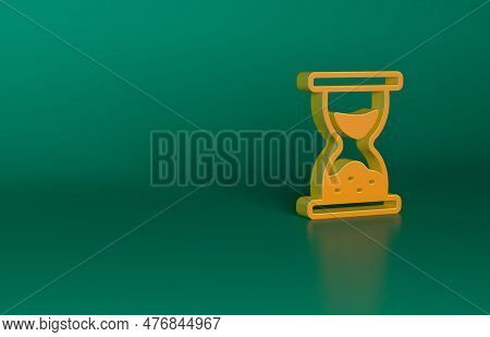 Orange Old Hourglass With Flowing Sand Icon Isolated On Green Background. Sand Clock Sign. Business 