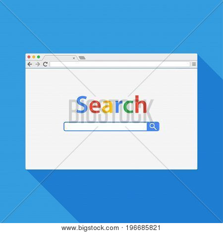 Browser window vector illustration. Browser or web browser in flat style with long shadow. Window concept internet browser. Mockup browser screen design.