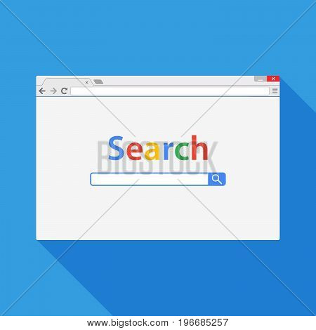 Browser window vector illustration. Browser or web browser in flat style with long shadow. Window concept internet browser. Mockup browser screen design.