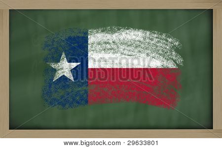 Flag Of Us State Of Texas On Blackboard Painted With Chalk