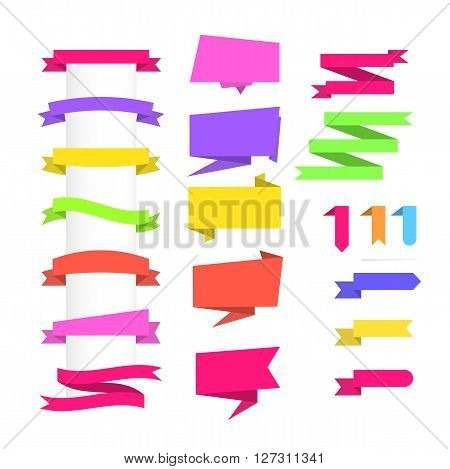 Set of colored Banners of ribbons. Set of Banners on white background. Banners Sale Labels. Banners for web site. Banners Vector illustration. Banners flat Graphic. Banners Object. Banners for design.