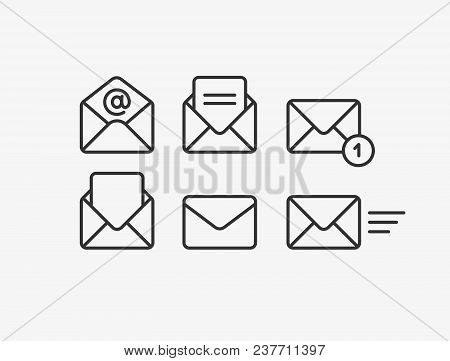 Mail Vector Icon Set. Email, Post, Letter, Envelope, Newsletter Collecton Isolated On White. Line Ou