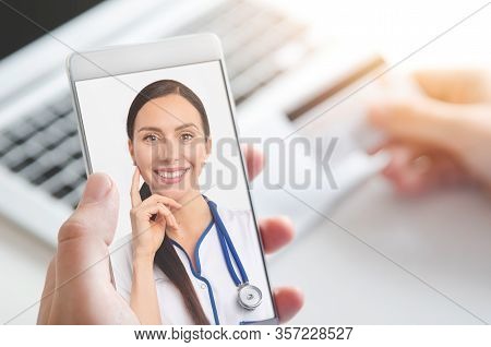 Doctor Video Chat Consultation. Telemedicine Or Telehealth Concept.