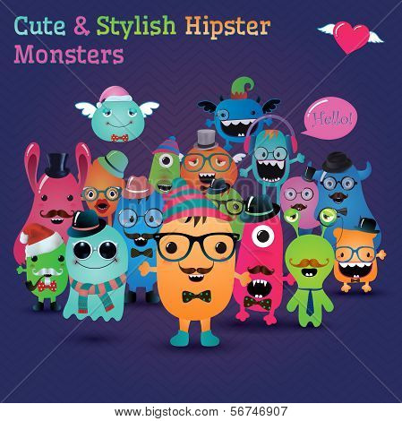 Cute and Stylish Hipster Monsters.