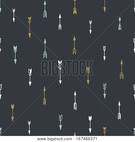 Seamless hand drawn geometric tribal pattern with arrows. Vector aztec design illustration.