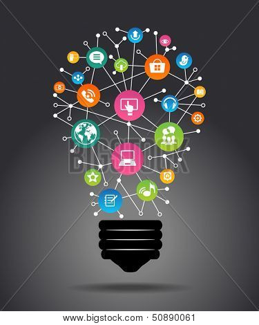 Infográfico moderno modelo. Lâmpada de iluminação criativa com o ícone do aplicativo. Sociais e software de negócios