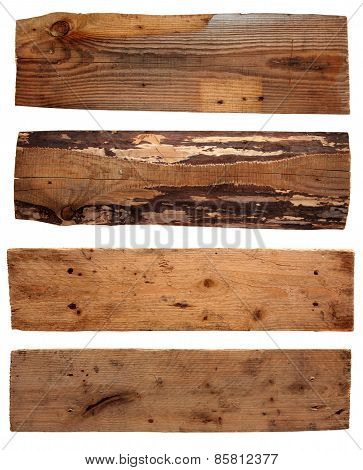 Four old wooden boards isolated on a white background. Old Wood plank