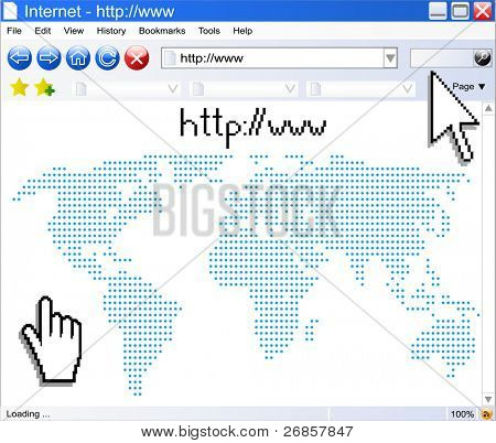 Vector Internet browser with computer pointers and world's background