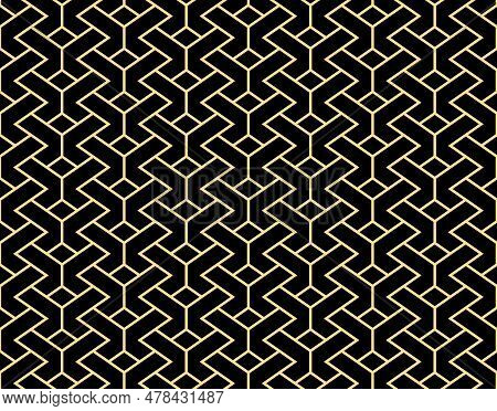 Abstract Geometric Pattern. A Seamless Vector Background. Gold And Black Ornament. Graphic Modern Pa