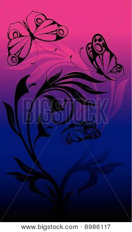 Abstract beautiful butterfly with flowers on a background for a design