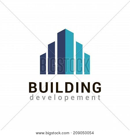 Vector logo template for real estate or building company. Illustration of skyscraper. EPS10. Creative flat icon concept. Architecture. Style and modern logotype.