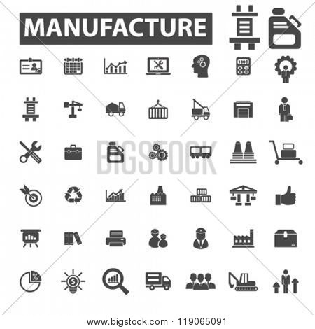 manufacture icons, manufacture logo, industry icons vector, industry flat illustration concept, industry infographics elements isolated on white background, industry logo, industry symbols set, 