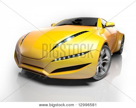 Yellow sports car isolated on white background.  My own car design. Not associated with any brand.