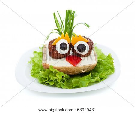 Meatball eyed onion haired creative sandwich - funny food