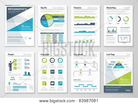 Green and blue modern infographic brochure vector elements