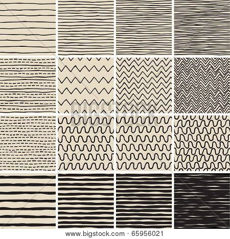 Basic Doodle Seamless Pattern Set No.6 In Black And White