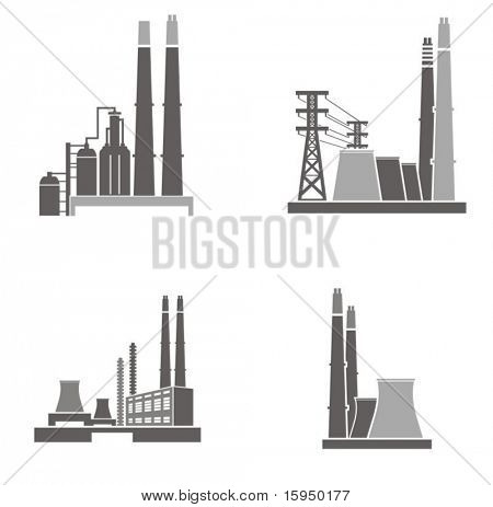 Vector illustrations of industrial buildings.