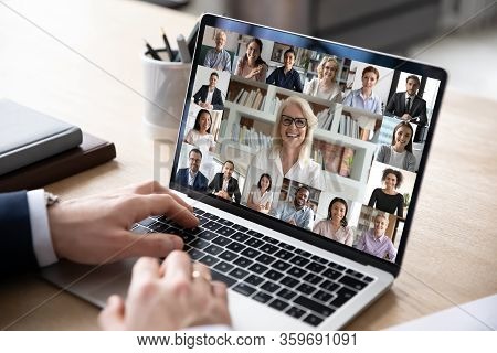 Diverse People Engaged In Group Video Call, Computer Monitor View