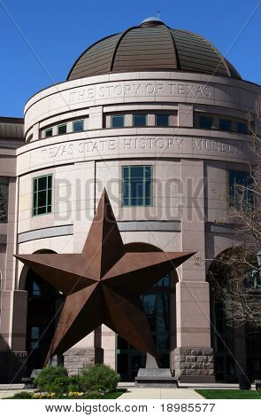 The front entrance to the Bob Bullock Texas State History Museum in downtown Austin, Texas