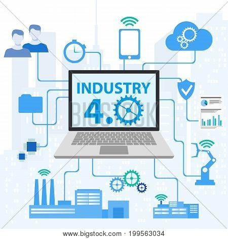 Industrial internet or industry 4.0 infographic. Vector illustration. Industrial 4.0 Cyber Physical Systems concept ,Infographic Icons of industry 4.0