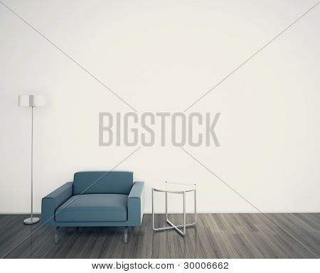 Minimal interior with single armchair