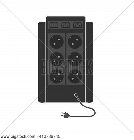 Professional Uninterruptible Power Supply With A Large Number Of Sockets And Connectors. Rear View. 