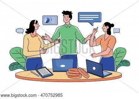 Group Of Employees Discussing Work At The Desk