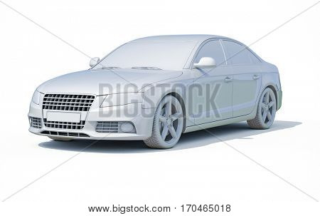 3d render: Car White Blank Template, 3d White Car Icon with Shadow, Business Sedan Car on White Background, Car Isolated, Automobile Isolated, Automobile Service Sign, Auto Body, Automobile Industry