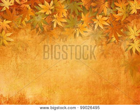 Fall leaves background in yellow orange autumn colors - vintage style