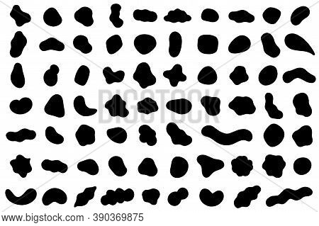 Random Shapes. Organic Black Blobs Of Irregular Shape. Abstract Blotch, Inkblot And Pebble Silhouett