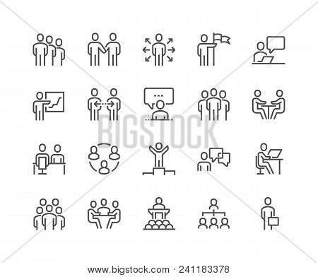 Simple Set Of Business People Related Vector Line Icons. Contains Such Icons As One-on-one Meeting, 