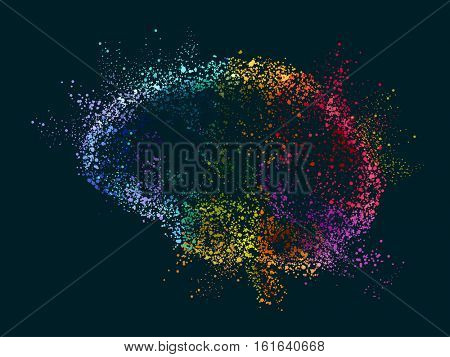 Pointilism Illustration Featuring Colorful Dust Forming the Shape of a Human Brain