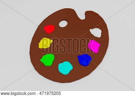 Painting Color Palette Minimal 3d Illustration On White Background.