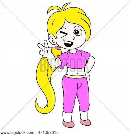 Girl In A Glutinous And Sensual Aerobic Sport Dress, Vector Illustration Art. Doodle Icon Image Kawa