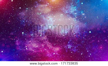 Deep space background with stardust and shining star. Milky way cosmic background. Star dust and pixie dust glitter space backdrop. Space stars and planet conceptual image.