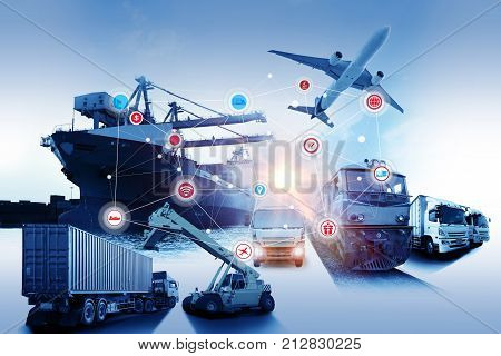 Global Business Of Container Cargo Freight Train For Business Logistics Concept, Air Cargo Trucking,