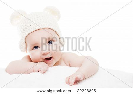 Cute baby on white background.Close up headshot of a caucasian baby boy,four months old baby l