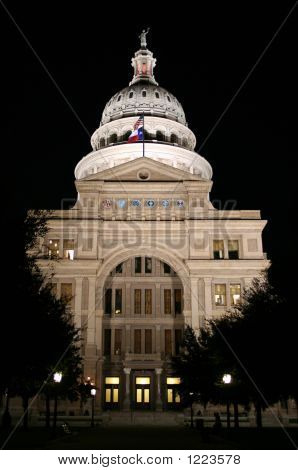 State Capitol Building At Night In Downtown Austin, Texas