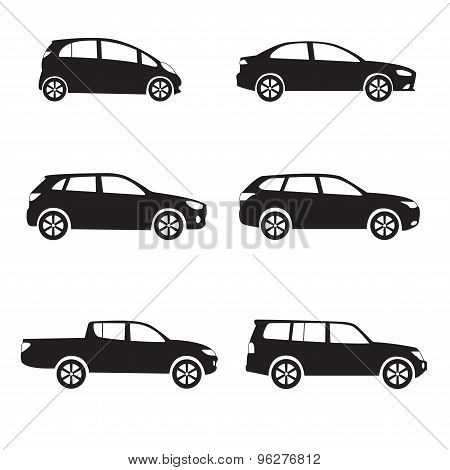 Car or vehicle icon set. Different vector car form.