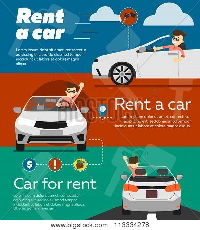 Rent a car banner. Car for rent banner. Business growth. Car loan banner. Rent a car concept. Car hire banner. Rental car. Car leasing. Rent a car infographics. Cars sale. Key car. Car business concept. Rental service.