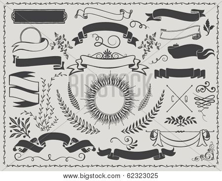 Vintage Banners - Vintage vector design elements, including banners, ribbons, branches, swirls, curls, sunburst tag and leaves