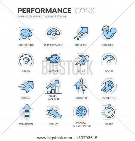 Simple Set of Performance Related Color Vector Line Icons. Contains such Icons as Expansion, Power, Haste, Speed, Growth and more. Editable Stroke. 64x64 Pixel Perfect.