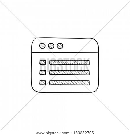 Browser window with folder contents vector sketch icon isolated on background. Hand drawn Browser window with folder contents icon. Browser window sketch icon for infographic, website or app.