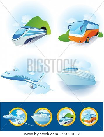 Travel transportation icon set. Vector.