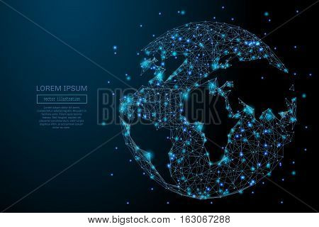 Abstract image of a planet Earth in the form of a starry sky or space, consisting of points, lines, and shapes in the form of planets, stars and the universe. Earth vector wireframe concept