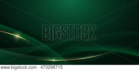 Abstract Curved Red Shape On Green Background With Lighting Effect And  Copy Space For Text. Luxury 