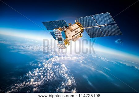 Space satellite orbiting the earth. Elements of this image furnished by NASA.